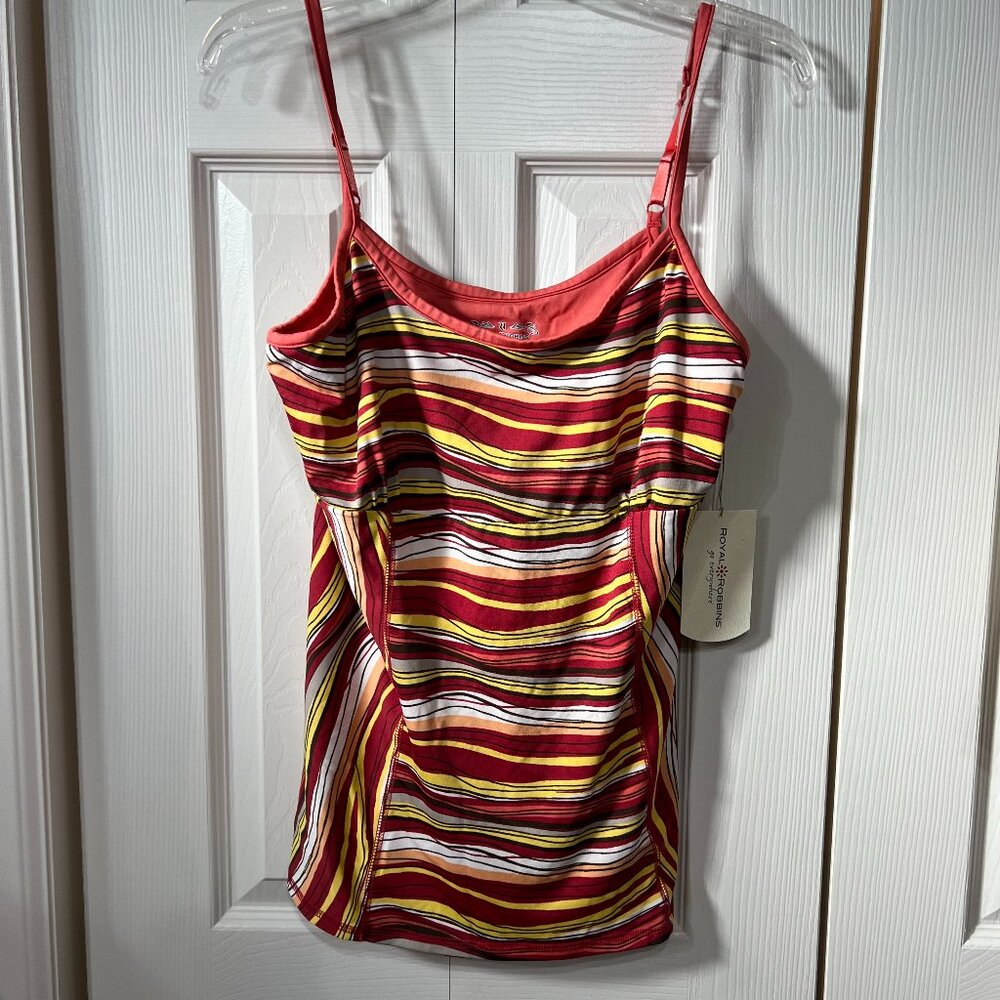 ROYAL ROBBINS Sz LG Strappy Stripe Shelf Bra Tank Cami Adjustable Strap Yoga NWT